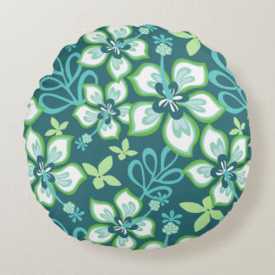 JUNGLE SURF PATTERN IN TEAL ROUND CUSHION