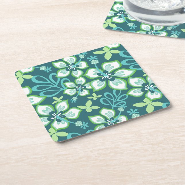 JUNGLE SURF (TEAL COMBO) SQUARE PAPER COASTER (Angled)