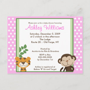JUNGLE TALES PINK Baby Shower Postcard Invitation