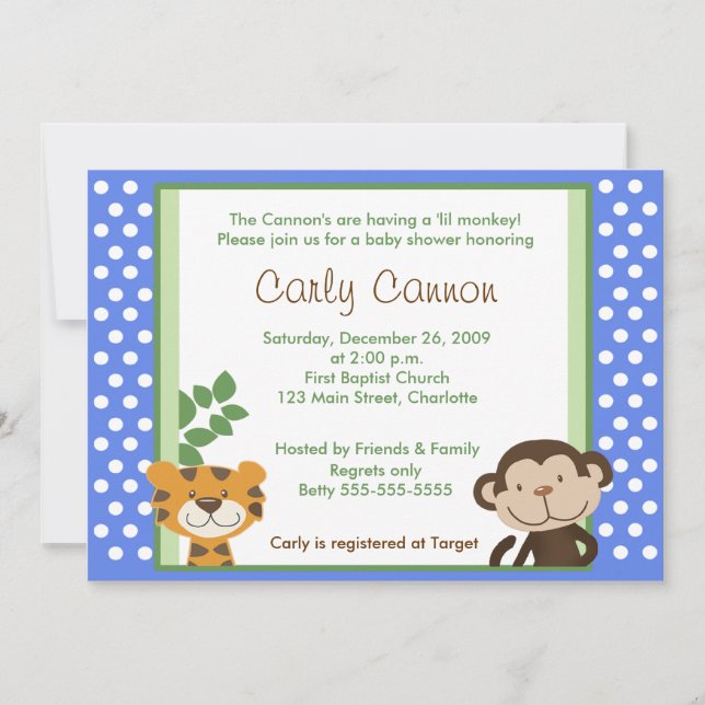 Jungle Tales Safari BLUE Baby Shower 5 x 7 Invitation (Front)