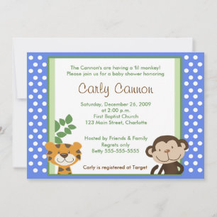 Jungle Tales Safari BLUE Baby Shower 5 x 7 Invitation