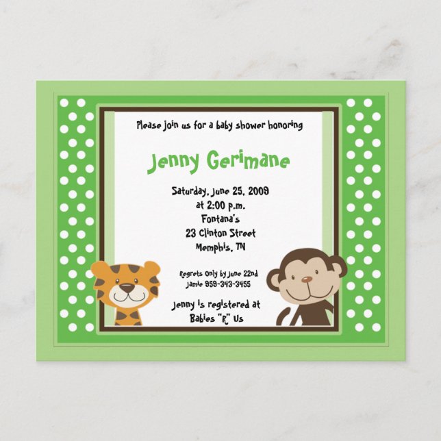 Jungle Tales Safari Green Baby Shower Invitation Postcard (Front)