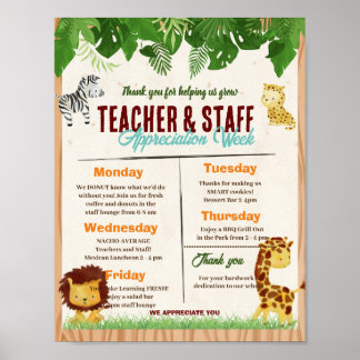 Jungle Teacher Appreciation Week Itinerary Poster