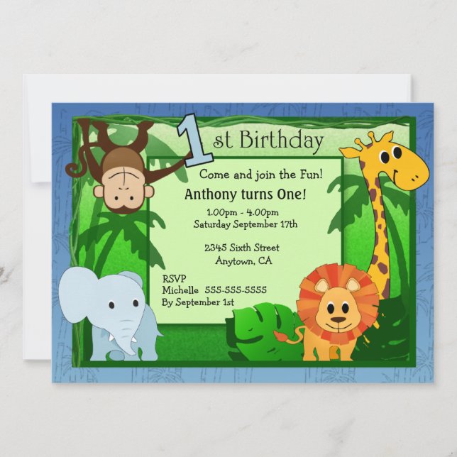 Jungle Theme 1st Birthday Invitation (Front)