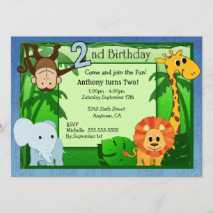 Jungle Theme 2nd Birthday Invitation