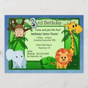 Jungle Theme 3rd Birthday Invitation