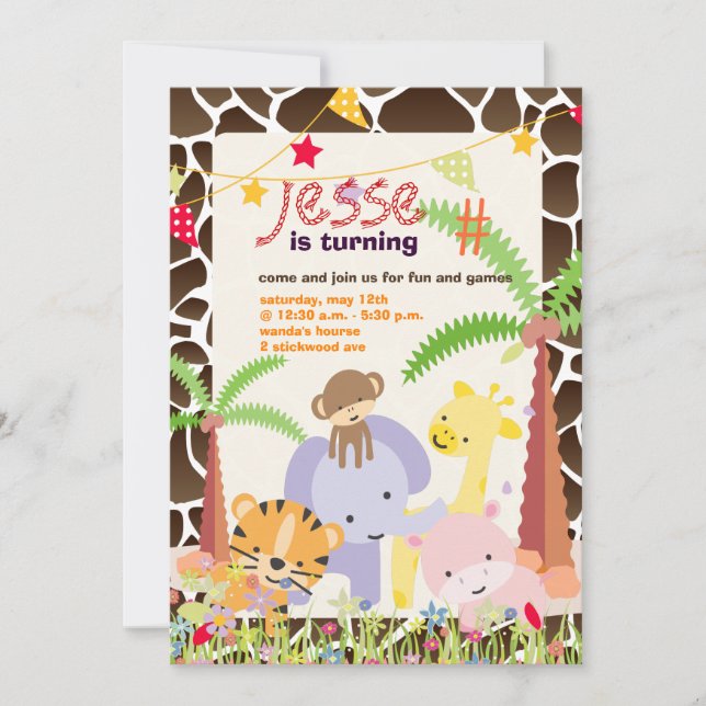 Jungle Theme/Personalised Party/photo Invitation (Front)
