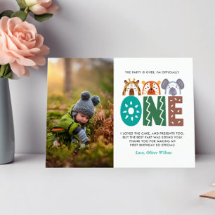 Jungle Themed 1st Birthday Thank You Postcard