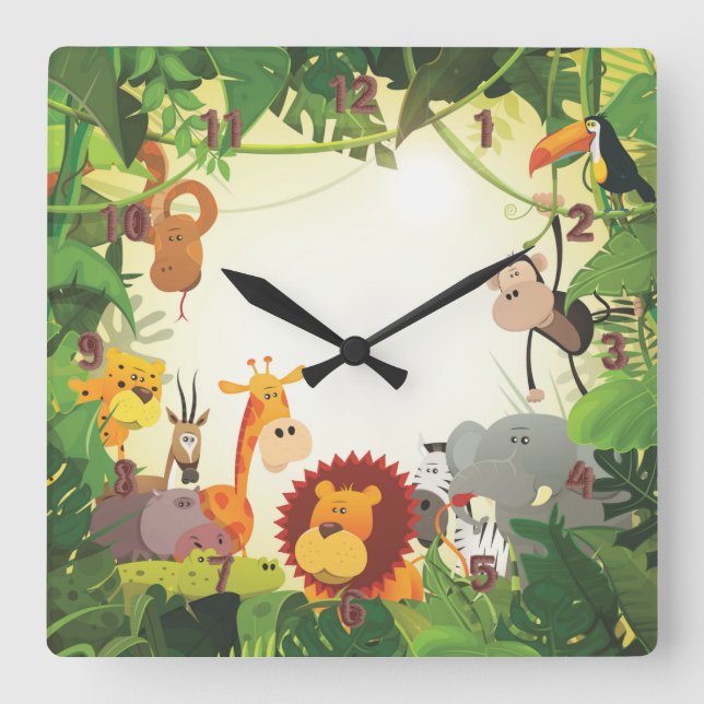 Jungle Themed Square Wall Clock (Front)