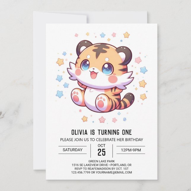 Jungle Tiger 1st Birthday Invitation (Front)