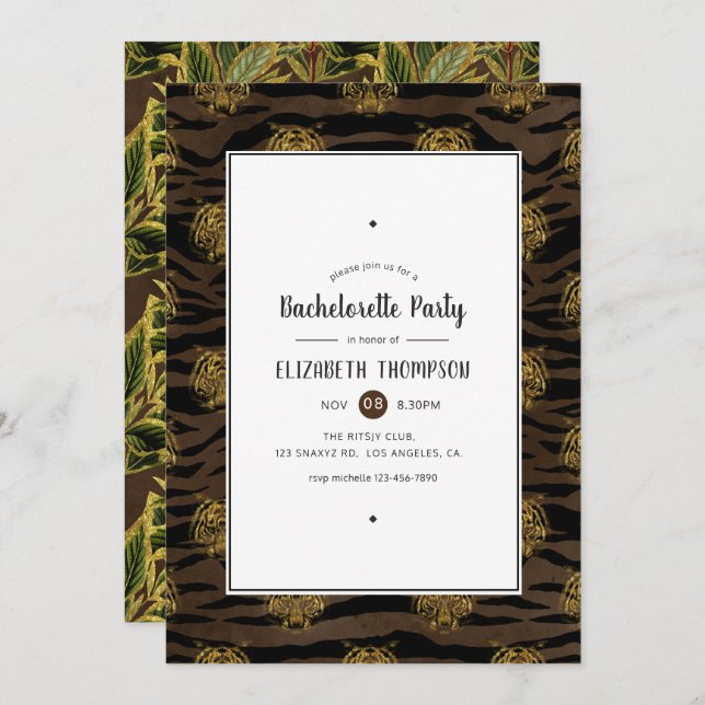 Jungle Tiger Bachelorette Party Invitation (Front/Back)