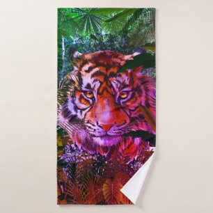 Jungle Tiger Bath Towel Set - Colourful Tiger Art