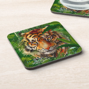 Jungle Tiger Beverage Coaster Colourful Tiger Ar