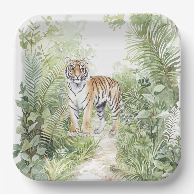 Jungle Tiger Birthday Paper Plate (Front)
