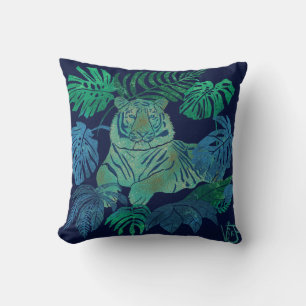 Jungle tiger blue cushion