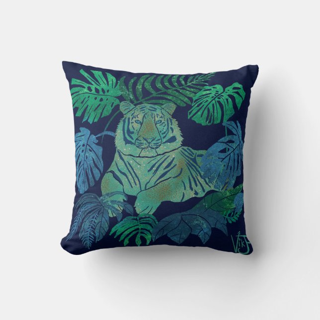 Jungle tiger blue cushion (Front)