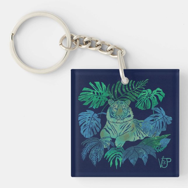 Jungle tiger blue key ring (Front)