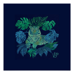 Jungle tiger blue poster