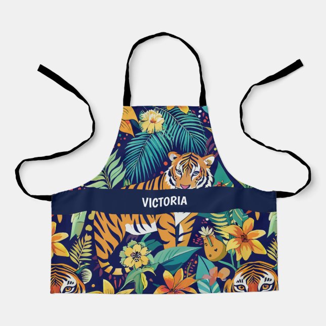 Jungle Tiger Floral Custom Pattern Apron (Front)
