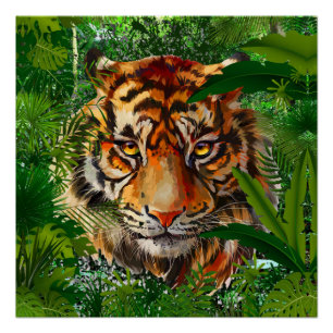 Jungle Tiger Poster - Colourful Tiger Poster Gloss