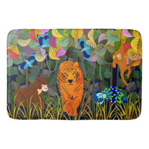 Jungle Tiger Sun Bear Peacock Monkey Indian Roller Bath Mat