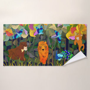 Jungle Tiger Sun Bear Peacock Monkey Indian Roller Bath Towel Set