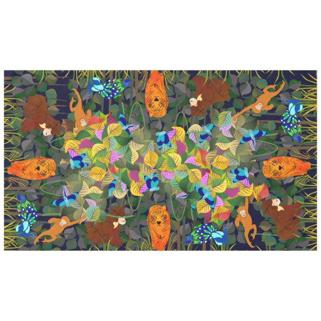 Jungle Tiger Sun Bear Peacock Monkey Indian Roller Tablecloth (Front (Horizontal))