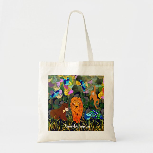 Jungle Tiger Sun Bear Peacock Monkey Indian Roller Tote Bag (Front)
