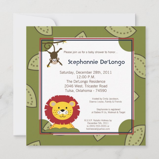 Jungle Time Zoo Animals Lio Baby Shower Invitation (Front)