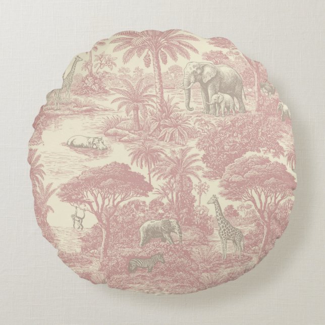 Jungle Toile Pattern Tropical Planner Round Cushion (Front)