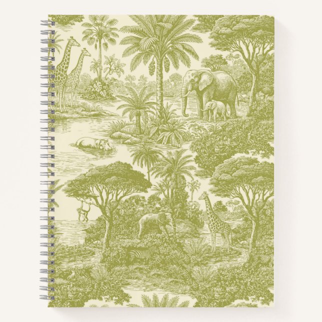 Jungle Toile Pattern Tropical Scenic Botanical Des Notebook (Front)