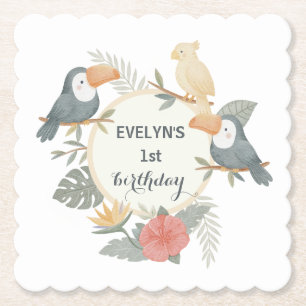 Jungle Toucan 1st Birthday Boho Baby Shower Party Paper Coaster