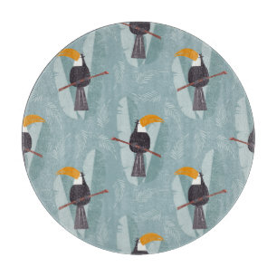 Jungle toucan, seamless blue background. cutting board