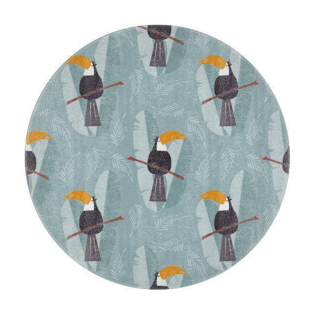 Jungle toucan, seamless blue background. cutting board (Front)