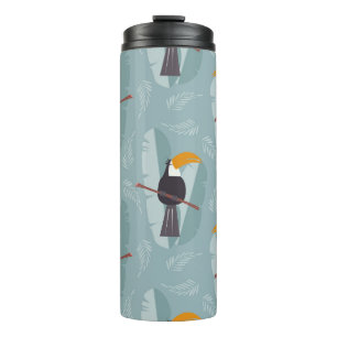 Jungle toucan, seamless blue background. thermal tumbler