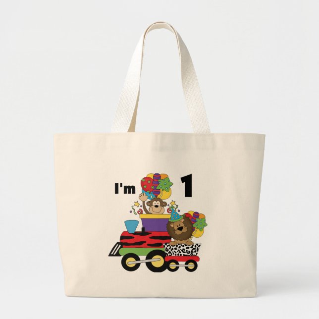 Jungle Train 1st Birthday T-shirts and Gifts Large Tote Bag (Front)