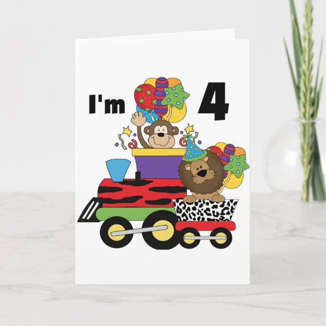 Jungle Train 4th Birthday  Tshirts and Gifts Card (Front)