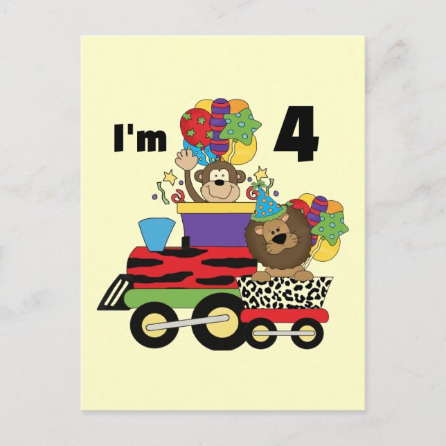 Jungle Train 4th Birthday  Tshirts and Gifts Postcard (Front)