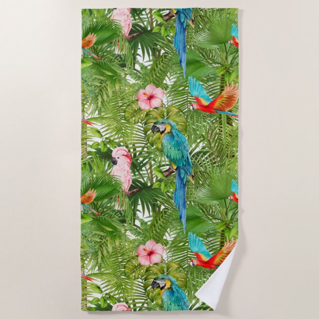 Jungle,tropical,birds,parrots,    beach towel (Front)
