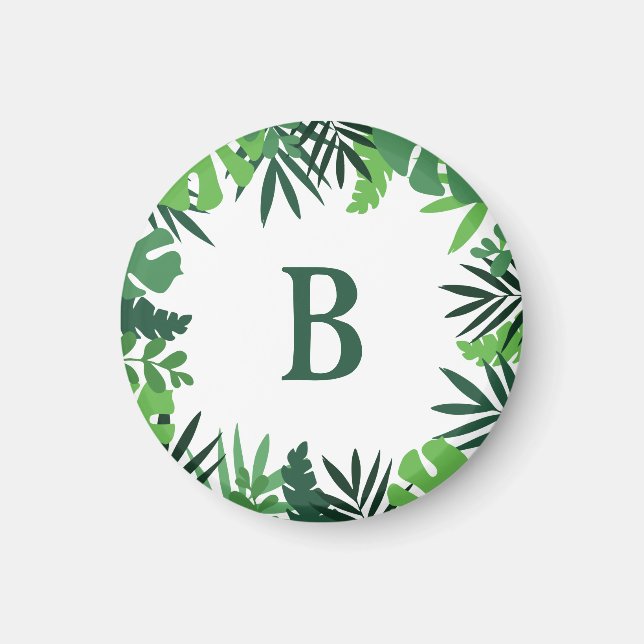 Jungle tropical palm leaves green monogram magnet (Front)