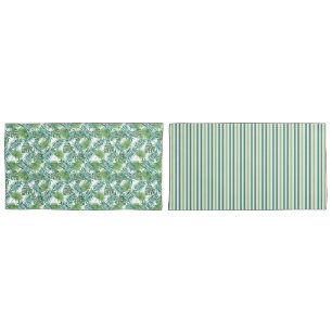 Jungle Tropical Palm Tree Leaves & Stripes Pattern Pillowcase