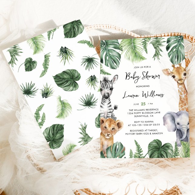 Jungle Tropical Safari Animals Baby Shower Invitation (Creator Uploaded)