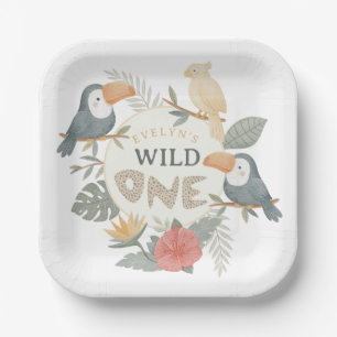 Jungle Tropical Toucan Girls Wild One 1st Birthday Paper Plate