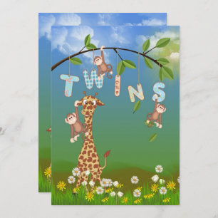 Jungle Twin Baby Shower Invitation