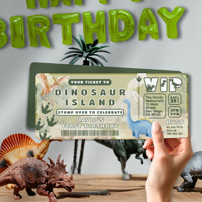 Jungle Volcano Dinosaur Theme Park Ticket Birthday Invitation (Jungle Volcano Dinosaur Theme Park Ticket Birthday Invitation)
