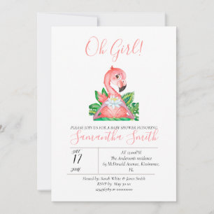 Jungle Watercolor Baby Shower Pink Flamingo Invita Invitation