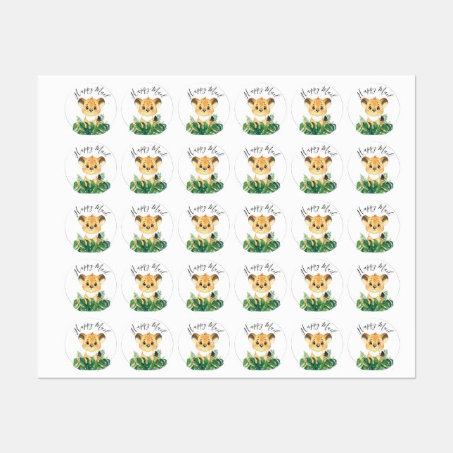 Jungle Watercolor lion Labels (Sheet)