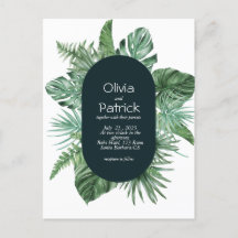 Jungle watercolor tropical green leaves invitation