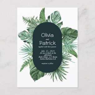 Jungle watercolor tropical green leaves invitation postcard
