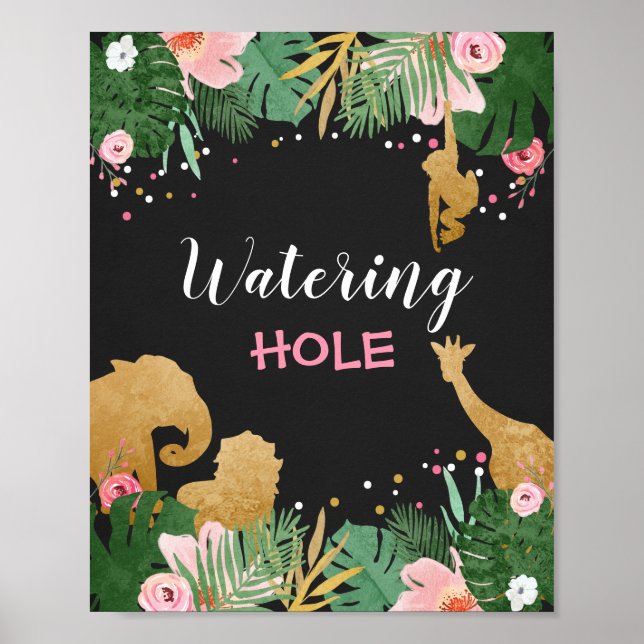 Jungle Watering hole Sign Zoo Safari Drink table (Front)